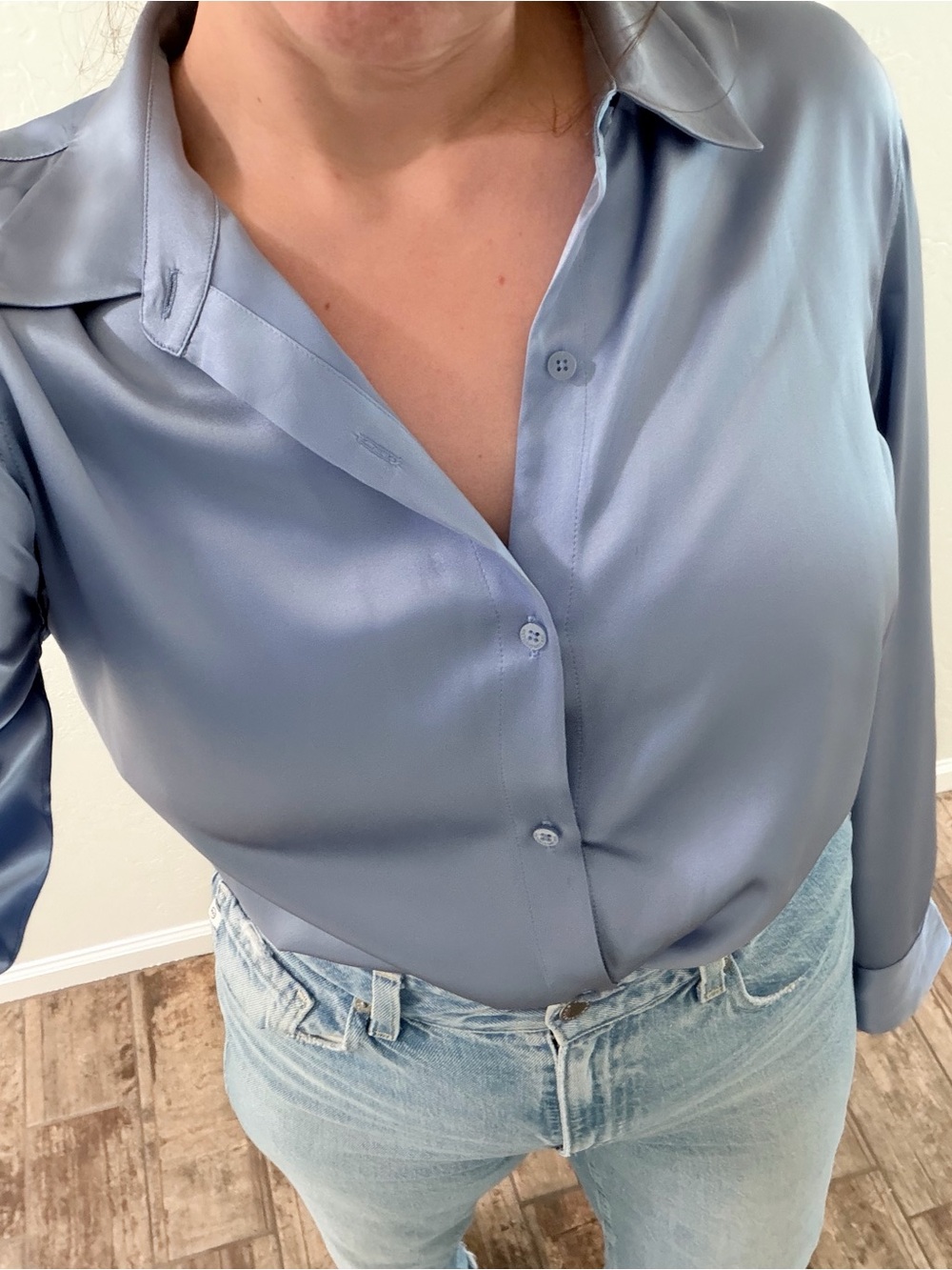 Antonio Melani Silky Light Blue Button-Down Blouse